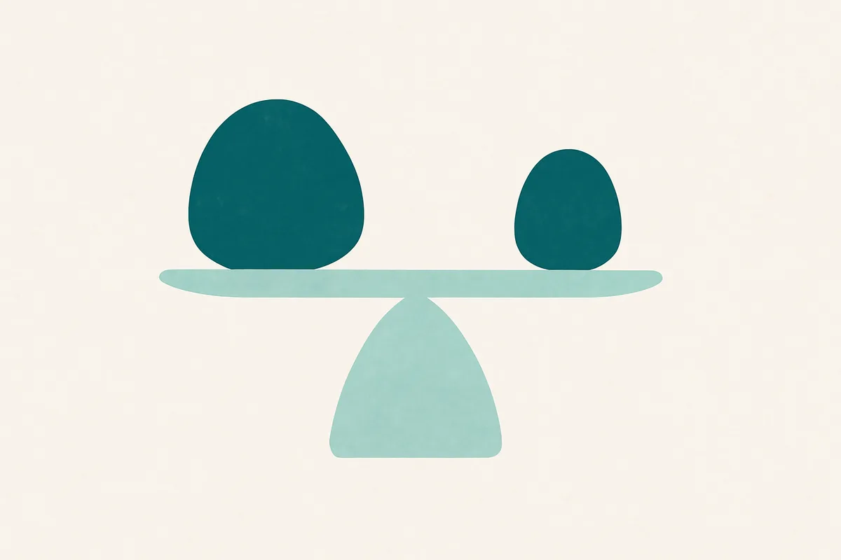 Illustration of two objects on a balance scale